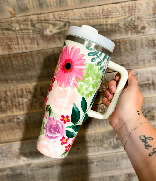 Custom Handpainted 40oz Tumbler with Handle